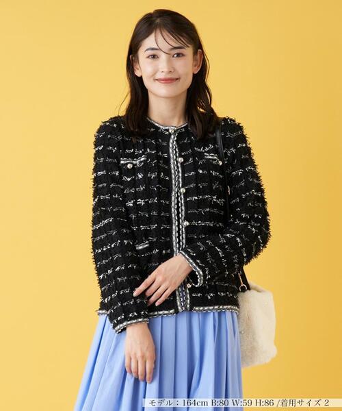 Torrazzo Donna（トラッゾドンナ）の「【TORRAZZO DONNA】ファンシーツイードニット（カーディガン/ボレロ・レディース・ベージュ/MD.GRY/ブラック・2）」の7枚目の写真