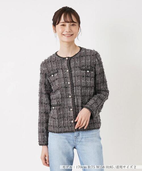 Torrazzo Donna（トラッゾドンナ）の「【TORRAZZO DONNA】ファンシーツイードニット（カーディガン/ボレロ・レディース・ベージュ/MD.GRY/ブラック・2）」の15枚目の写真
