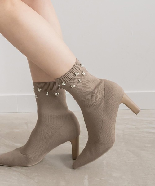 RANDA（ランダ）の「ビジューデザインニットブーツ（ブーツ・レディース・ブラック/クリーム/グレイッシュベージュ・M/LL/L/S）」の3枚目の写真