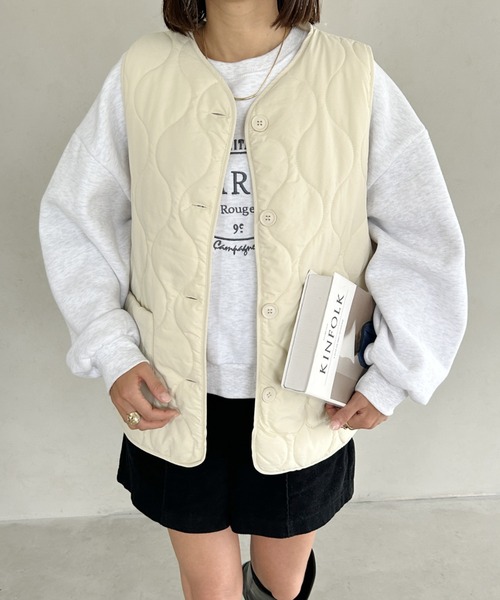 MYMOOD.（マイムード）の「キルティングパディングベスト（ダウンベスト・レディース・ベージュ/アイボリー/カーキ/ブラック・FREE）」の5枚目の写真