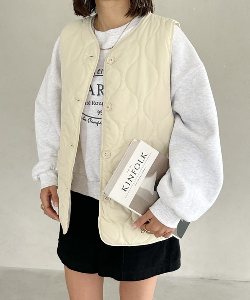 MYMOOD.（マイムード）の「キルティングパディングベスト（ダウンベスト・レディース・ベージュ/アイボリー/カーキ/ブラック・FREE）」の6枚目の写真