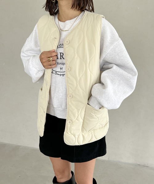 MYMOOD.（マイムード）の「キルティングパディングベスト（ダウンベスト・レディース・ベージュ/アイボリー/カーキ/ブラック・FREE）」の14枚目の写真