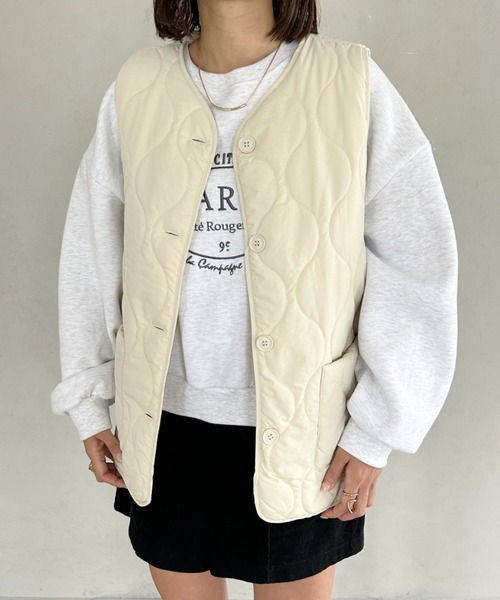 MYMOOD.（マイムード）の「キルティングパディングベスト（ダウンベスト・レディース・ベージュ/アイボリー/カーキ/ブラック・FREE）」の18枚目の写真