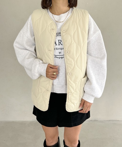 MYMOOD.（マイムード）の「キルティングパディングベスト（ダウンベスト・レディース・ベージュ/アイボリー/カーキ/ブラック・FREE）」の19枚目の写真