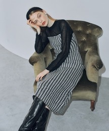 ハウンドトゥースニットワンピース
