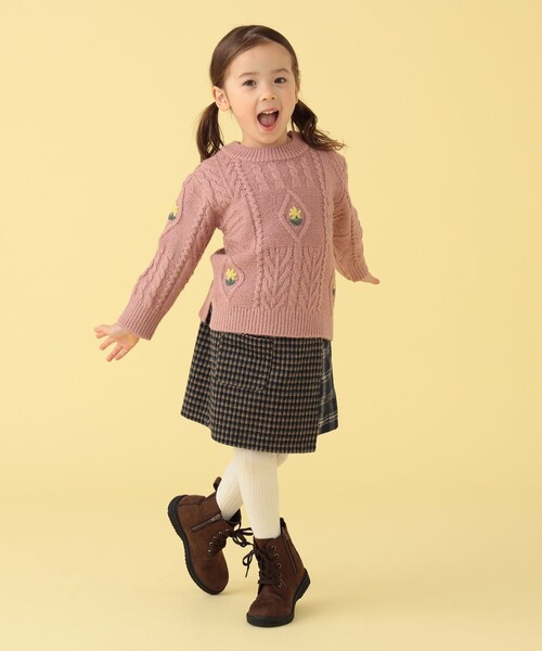 BEAMS mini（ビームスミニ）の「BEAMS mini / パッチワーク フラワー ニット 23FW（90～150cm）（ニット/セーター・キッズ・レッド系その他2/グリーン系その他4/ナチュラル・130/120/140/100/110/90/150）」の8枚目の写真