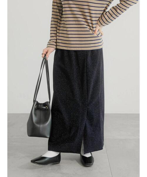 Lugnoncure（ルノンキュール）の「ラメラップ風スカート（スカート・レディース・ブラック/ベージュ/ネイビー・F）」の4枚目の写真