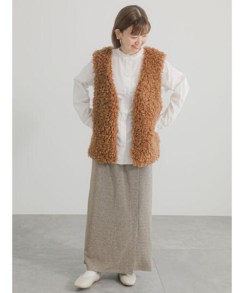 Lugnoncure（ルノンキュール）の「ラメラップ風スカート（スカート・レディース・ブラック/ベージュ/ネイビー・F）」の5枚目の写真