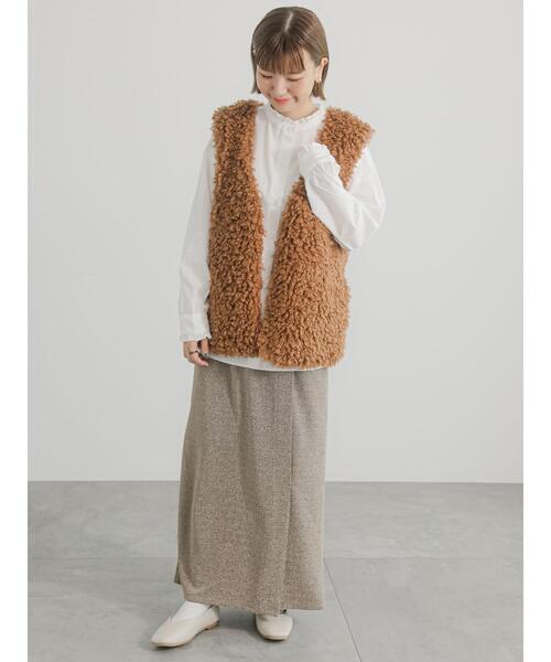 Lugnoncure（ルノンキュール）の「ラメラップ風スカート（スカート・レディース・ブラック/ベージュ/ネイビー・F）」の6枚目の写真