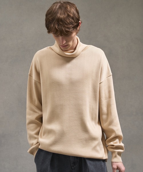 PUBLIC TOKYO（パブリックトウキョウ）の「〈 ユニセックス〉オーバーサイズスタートルネックニット（ニット/セーター・メンズ・オリーブ/ブラック/アイボリー/ライトブルーグレー・1/2）」の22枚目の写真