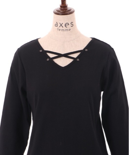 axes femme（アクシーズファム）の「前後２ＷＡＹクロスリブプルオーバー（Tシャツ/カットソー・レディース・キナリ/ブラック/ピンク・FREE）」の20枚目の写真