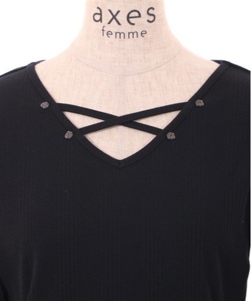 axes femme（アクシーズファム）の「前後２ＷＡＹクロスリブプルオーバー（Tシャツ/カットソー・レディース・キナリ/ブラック/ピンク・FREE）」の18枚目の写真