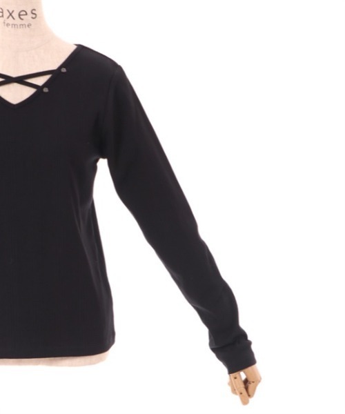 axes femme（アクシーズファム）の「前後２ＷＡＹクロスリブプルオーバー（Tシャツ/カットソー・レディース・キナリ/ブラック/ピンク・FREE）」の15枚目の写真