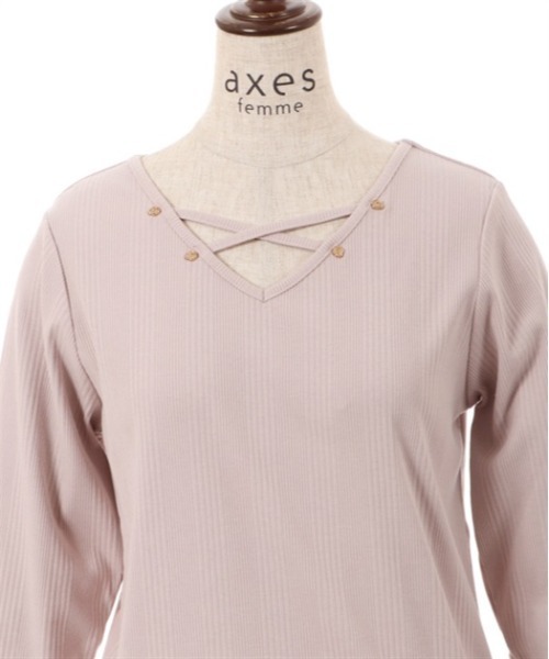 axes femme（アクシーズファム）の「前後２ＷＡＹクロスリブプルオーバー（Tシャツ/カットソー・レディース・キナリ/ブラック/ピンク・FREE）」の11枚目の写真