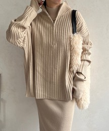 DouDou | 【新色追加】ハーフジッププルオーバー＋ニットワンピースセット(ワンピース)