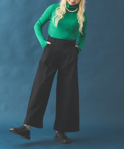 MERLOT（メルロー）の「コットンワイドパンツ（チノパンツ・レディース・ナチュラル/ブラック・M）」の20枚目の写真