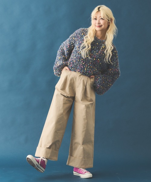 MERLOT（メルロー）の「コットンワイドパンツ（チノパンツ・レディース・ナチュラル/ブラック・M）」の5枚目の写真