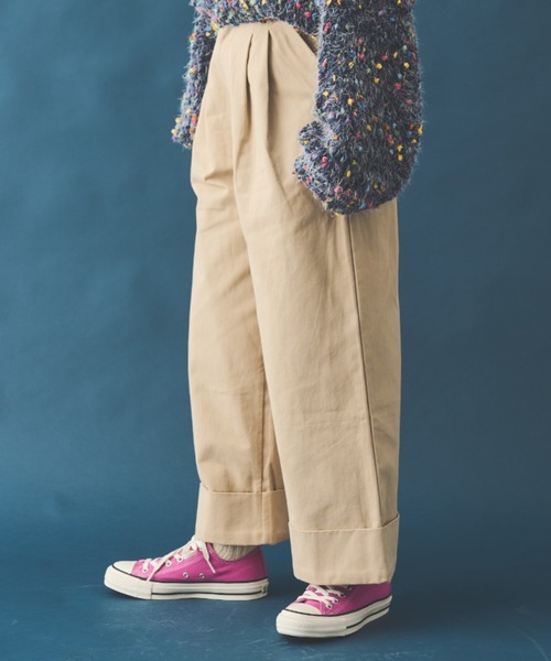 MERLOT（メルロー）の「コットンワイドパンツ（チノパンツ・レディース・ナチュラル/ブラック・M）」の11枚目の写真