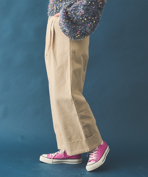 MERLOT（メルロー）の「コットンワイドパンツ（チノパンツ・レディース・ナチュラル/ブラック・M）」の12枚目の写真