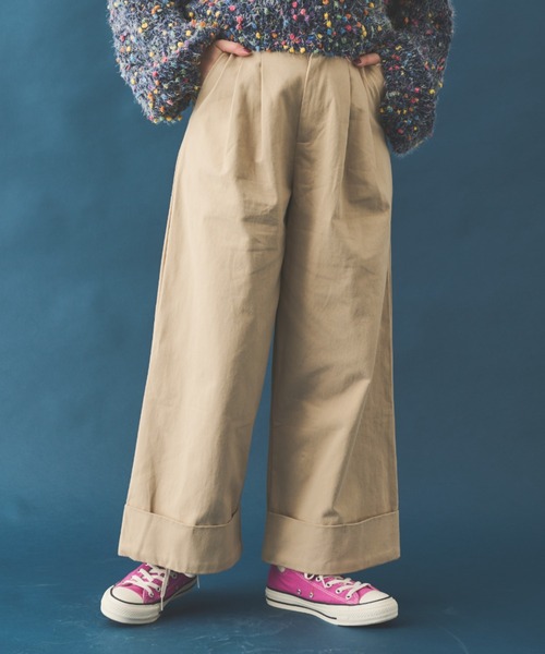 MERLOT（メルロー）の「コットンワイドパンツ（チノパンツ・レディース・ナチュラル/ブラック・M）」の9枚目の写真