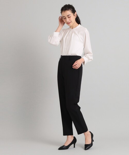 OPAQUE.CLIP（オペークドットクリップ）の「◆≪通勤・セレモニー対応≫ サテンタックブラウス【洗濯機洗い可】（シャツ/ブラウス・レディース・ナチュラル/ホワイト・38/36/42/40）」の9枚目の写真