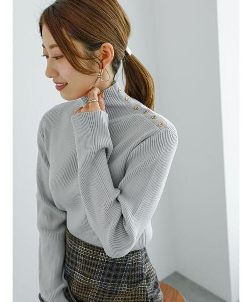 Te chichi（テチチ）の「ハイネックサイドボタンプルオーバー（ニット/セーター・レディース・ブラック/ピンク/グレー・F）」の2枚目の写真