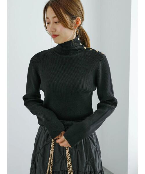 Te chichi（テチチ）の「ハイネックサイドボタンプルオーバー（ニット/セーター・レディース・ブラック/ピンク/グレー・F）」の4枚目の写真