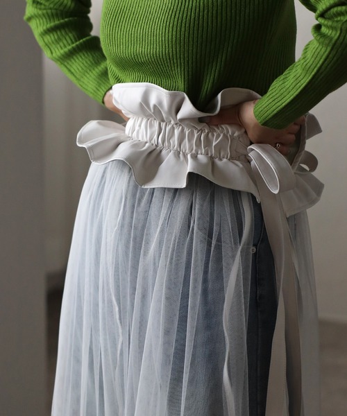 ap retro（アプレトロ）の「チュール付きフェイクレザーベルト（ベルト・レディース・ブラック/オフホワイト・FREE）」の10枚目の写真