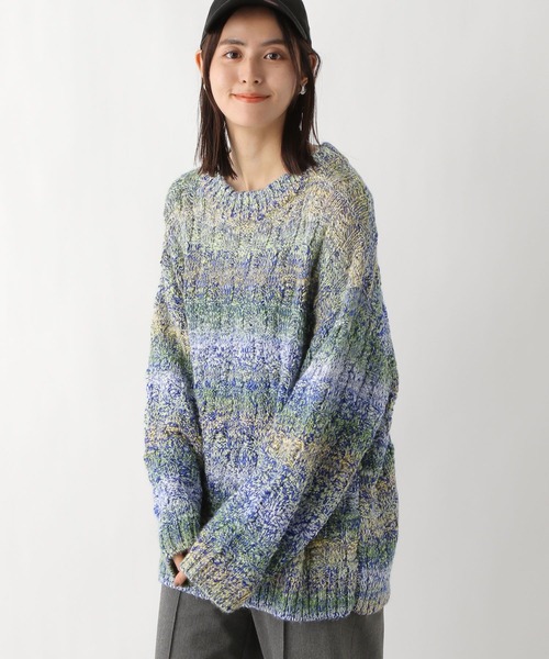 【極美品♡春ニット】パステルブルー　BY 3ゲージケーブルニットプルオーバー archives（アルシーヴ） ニット セーター フェザーモールケーブル
