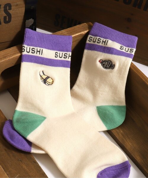 BREEZE（ブリーズ）の「BOYSおすし柄ソックス（ソックス/靴下・キッズ・パープル/ライム・15 /18/21）」の2枚目の写真