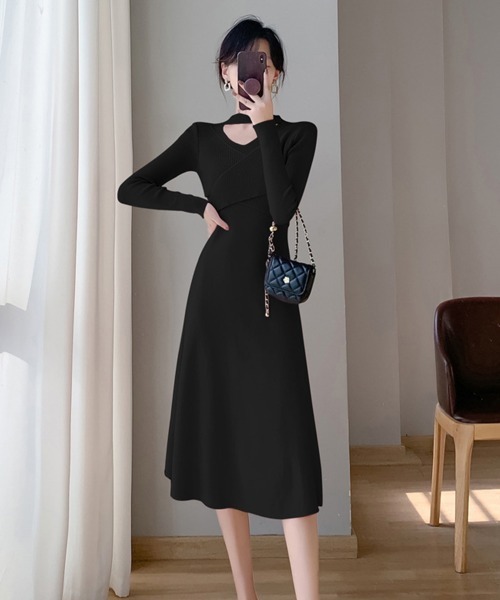 Miniministore(ミニミニストア)の「クロス ニットワンピース レディース長袖(ワンピース・レディース・ベージュ/アイボリー/ブラック/ピンク・フリー)」の21枚目の写真