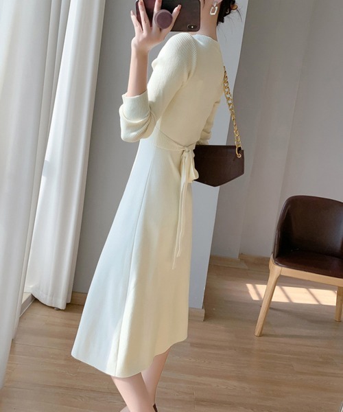 Miniministore(ミニミニストア)の「クロス ニットワンピース レディース長袖(ワンピース・レディース・ベージュ/アイボリー/ブラック/ピンク・フリー)」の18枚目の写真