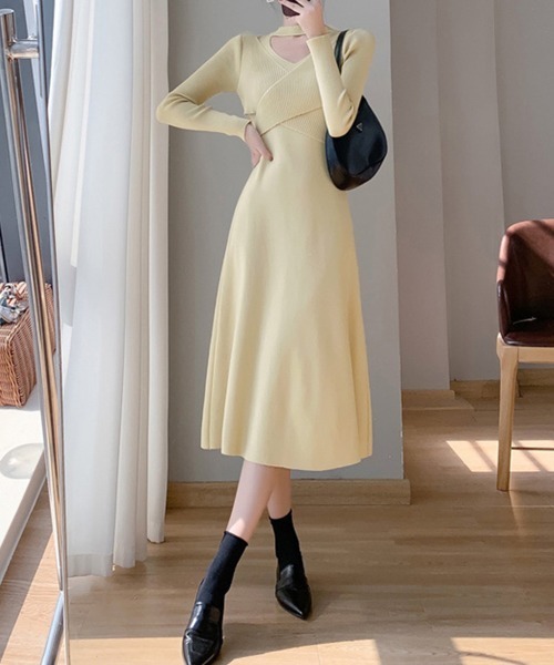 Miniministore(ミニミニストア)の「クロス ニットワンピース レディース長袖(ワンピース・レディース・ベージュ/アイボリー/ブラック/ピンク・フリー)」の16枚目の写真