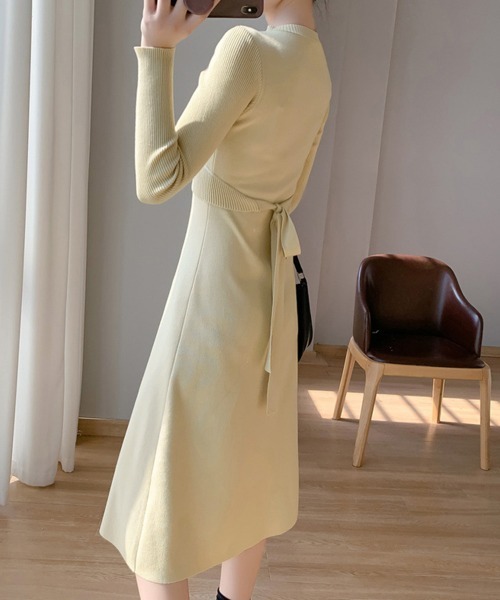 Miniministore(ミニミニストア)の「クロス ニットワンピース レディース長袖(ワンピース・レディース・ベージュ/アイボリー/ブラック/ピンク・フリー)」の14枚目の写真