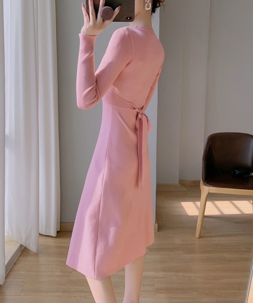 Miniministore(ミニミニストア)の「クロス ニットワンピース レディース長袖(ワンピース・レディース・ベージュ/アイボリー/ブラック/ピンク・フリー)」の12枚目の写真