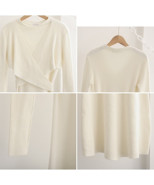 Miniministore(ミニミニストア)の「クロス ニットワンピース レディース長袖(ワンピース・レディース・ベージュ/アイボリー/ブラック/ピンク・フリー)」の5枚目の写真