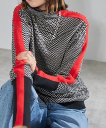 each（イーチ）の「幾何学柄サイドライン配色ハイネックニット（ニット/セーター）」