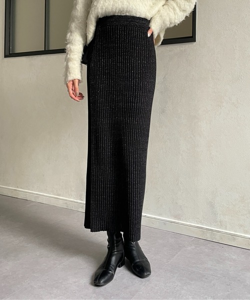 Thevon（ゼボン）の「ラメリブニットナロースカート（スカート・レディース・ライトグレー/サンドベージュ/ブラック・FREE）」の13枚目の写真