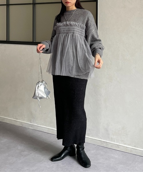 Thevon（ゼボン）の「ラメリブニットナロースカート（スカート・レディース・ライトグレー/サンドベージュ/ブラック・FREE）」の21枚目の写真