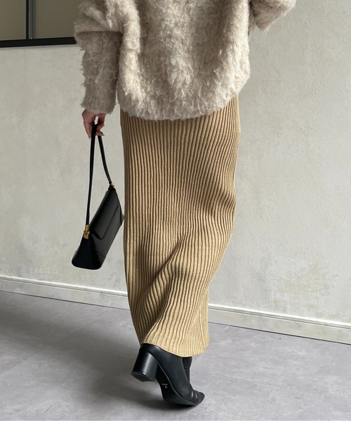 Thevon（ゼボン）の「ラメリブニットナロースカート（スカート・レディース・ライトグレー/サンドベージュ/ブラック・FREE）」の7枚目の写真