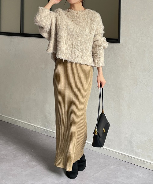 Thevon（ゼボン）の「ラメリブニットナロースカート（スカート・レディース・ライトグレー/サンドベージュ/ブラック・FREE）」の9枚目の写真