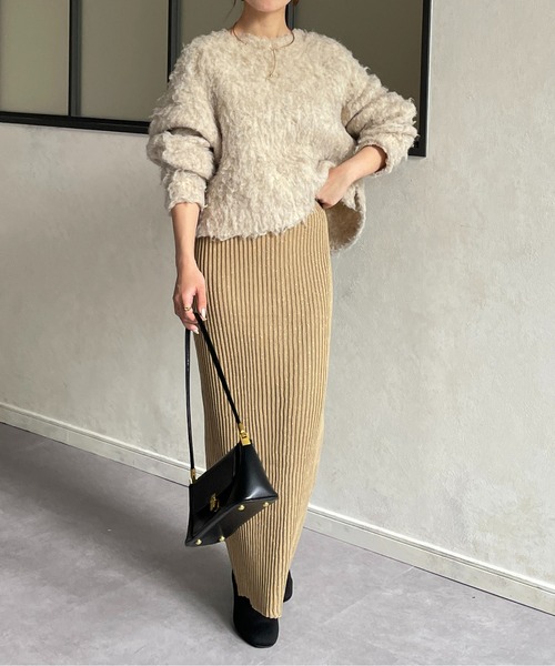 Thevon（ゼボン）の「ラメリブニットナロースカート（スカート・レディース・ライトグレー/サンドベージュ/ブラック・FREE）」の12枚目の写真