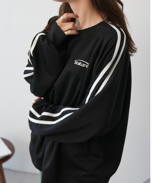 Ada.（エイダ）の「刺繍入り オーバー ライン トラック 裏毛スウェット（スウェット・レディース・ブラック/アイボリー/グレー・L/M）」の2枚目の写真