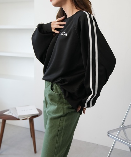 Ada.（エイダ）の「刺繍入り オーバー ライン トラック 裏毛スウェット（スウェット・レディース・ブラック/アイボリー/グレー・L/M）」の9枚目の写真