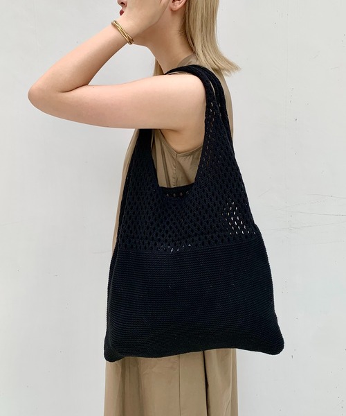 SHEPP(シープ)の「メッシュ編み 切り替えニットトートBAG(トートバッグ・レディース・ブラック/ホワイト/アイボリー/グリーン・FREE)」の10枚目の写真