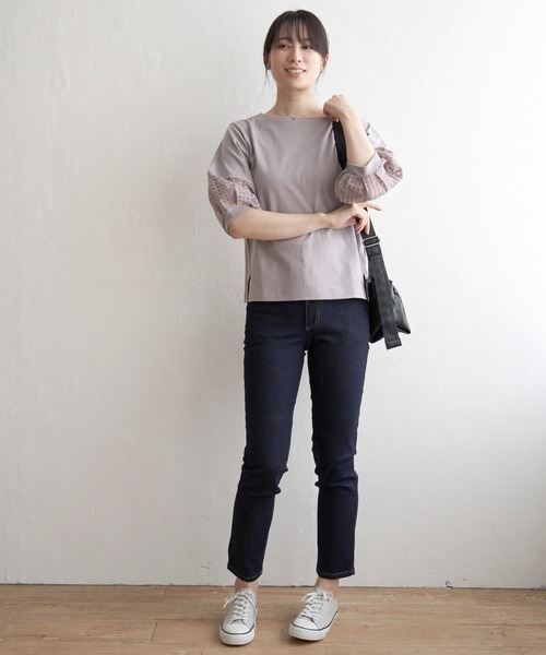 ikka（イッカ）の「袖シアレース切り替えプルオーバー（Tシャツ/カットソー・レディース・ライトグレー/ブラック/オフホワイト・M/L/S）」の8枚目の写真