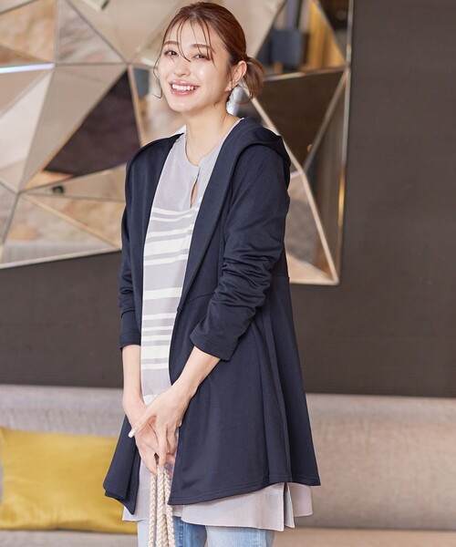 Tiaclasse(ティアクラッセ)の「【洗える】キーネックボーダーニットチュニック(ニット/セーター・レディース・ブラック/ラベンダー/ネイビー・XXL/XL)」の15枚目の写真