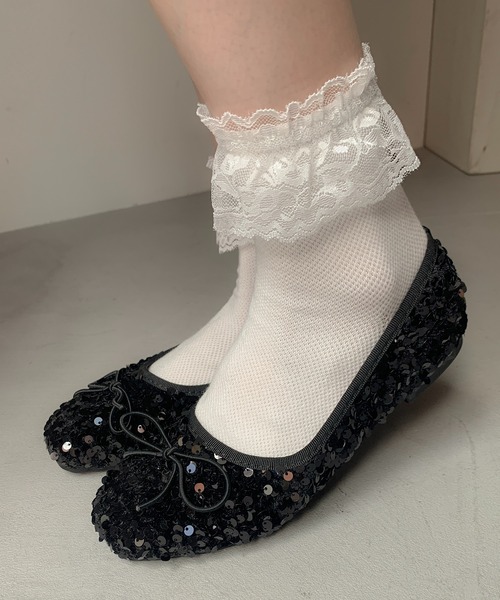 SHEPP（シープ）の「スパンコール リボン バレエシューズ（パンプス・レディース・シルバー/ブラック・36/38/40）」の12枚目の写真