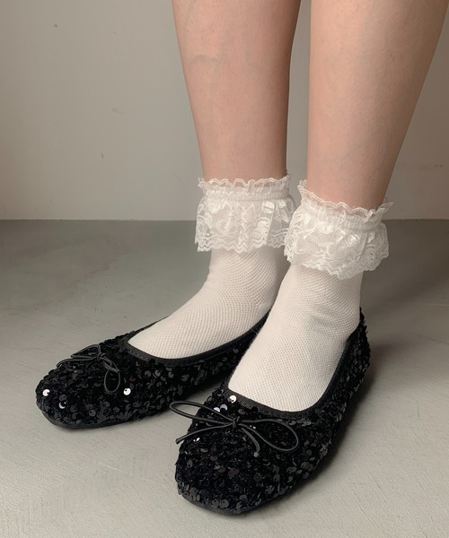 SHEPP（シープ）の「スパンコール リボン バレエシューズ（パンプス・レディース・シルバー/ブラック・36/38/40）」の14枚目の写真