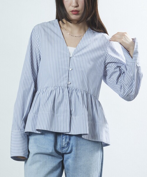 Firsthand（ファーストハンド）の「Firsthand/ファーストハンド ペプラムギャザーブラウス（シャツ/ブラウス・レディース・ブラック/その他13/ホワイト・ﾌﾘ-）」の4枚目の写真